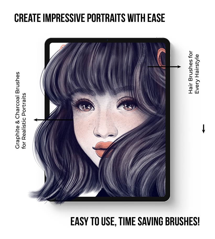 draw realistic portraits in procreate with these set of portrait brushes