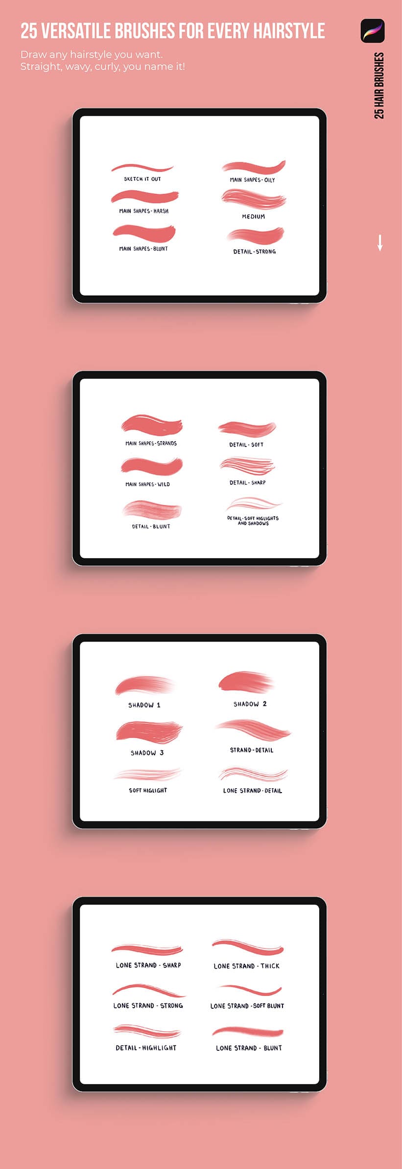 25 hair brushes for procreate