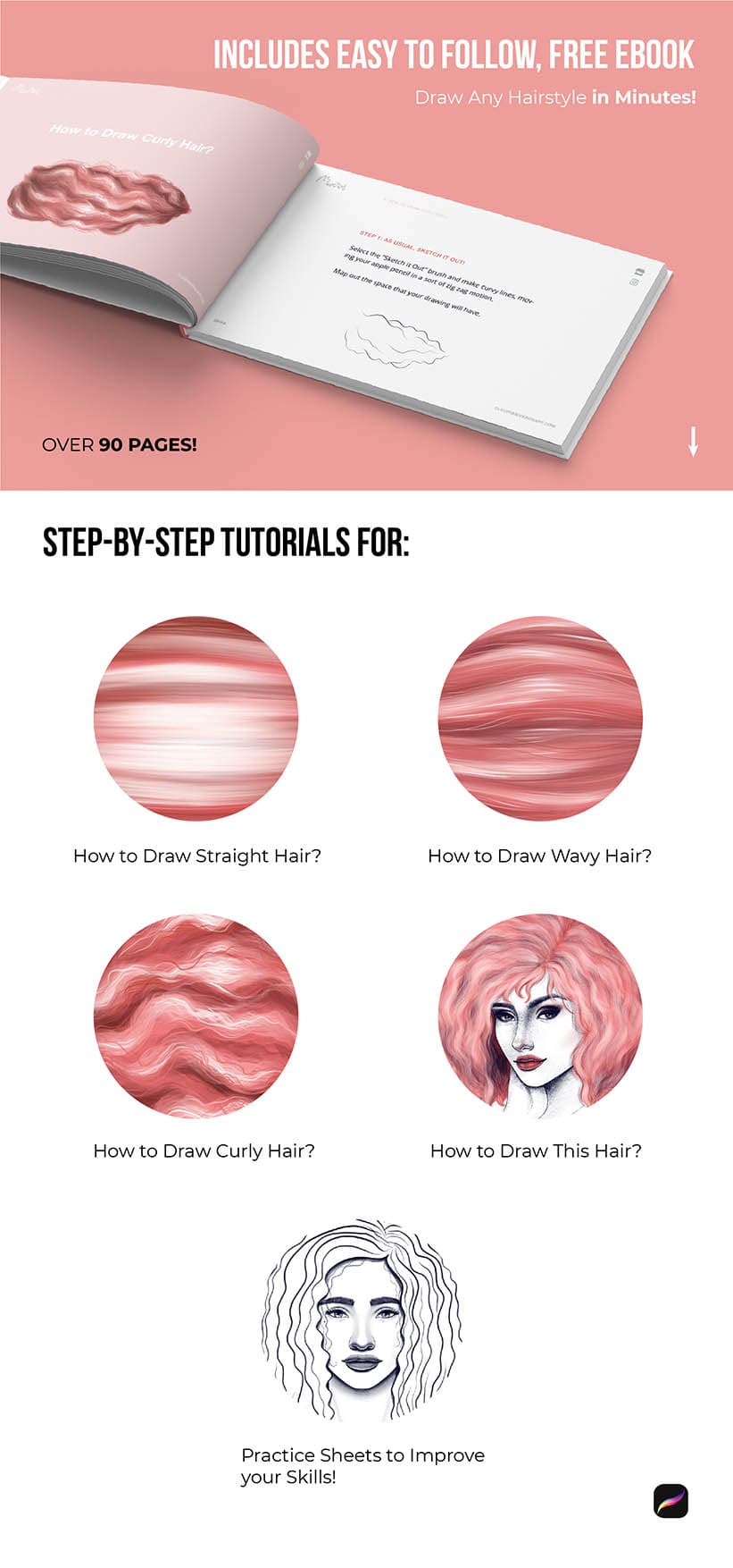 easy to follow, free ebook that will help you draw any hairstyle in minutes