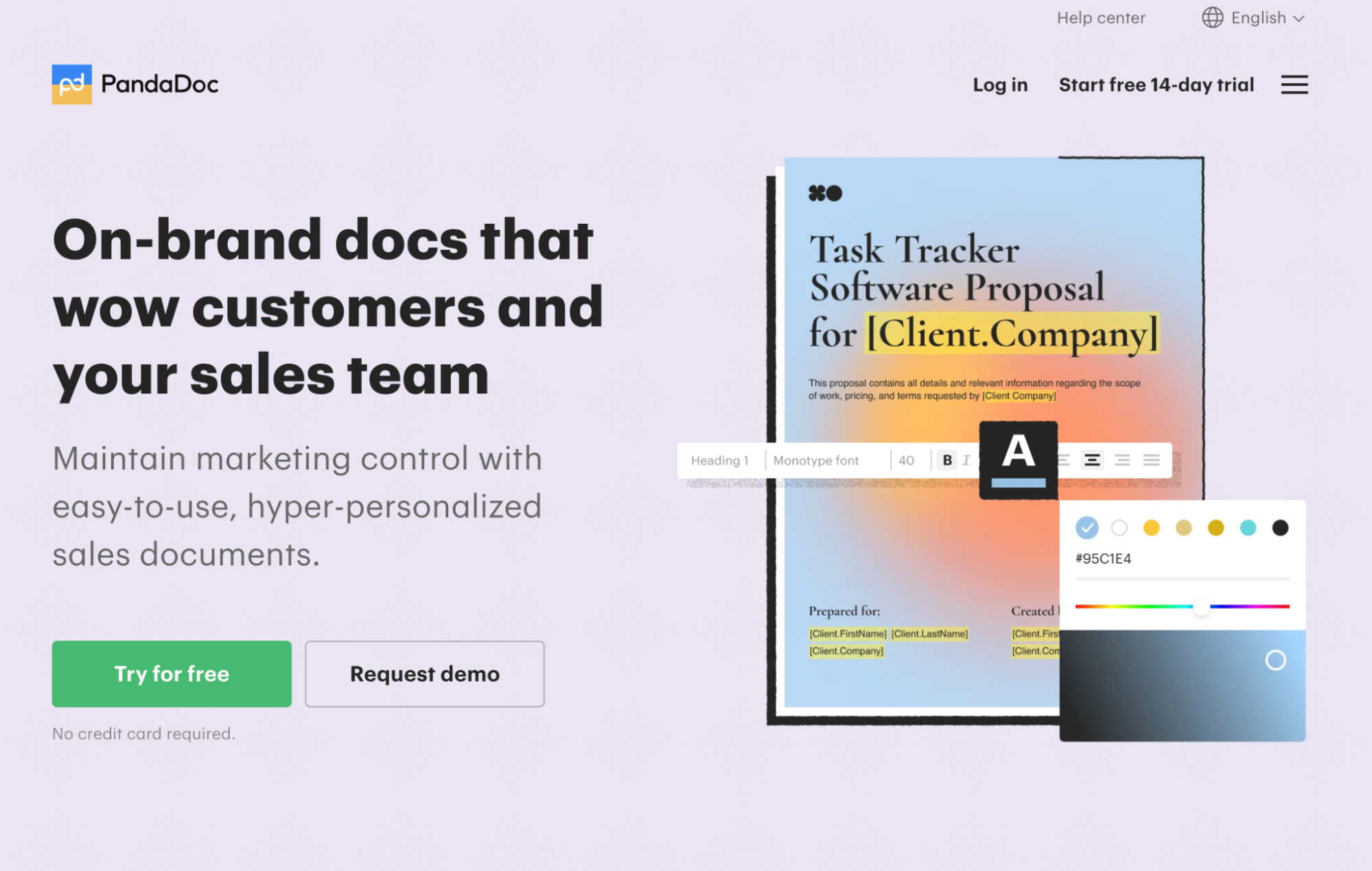 Screenshot of PandaDoc Landing Page for Marketing Teams