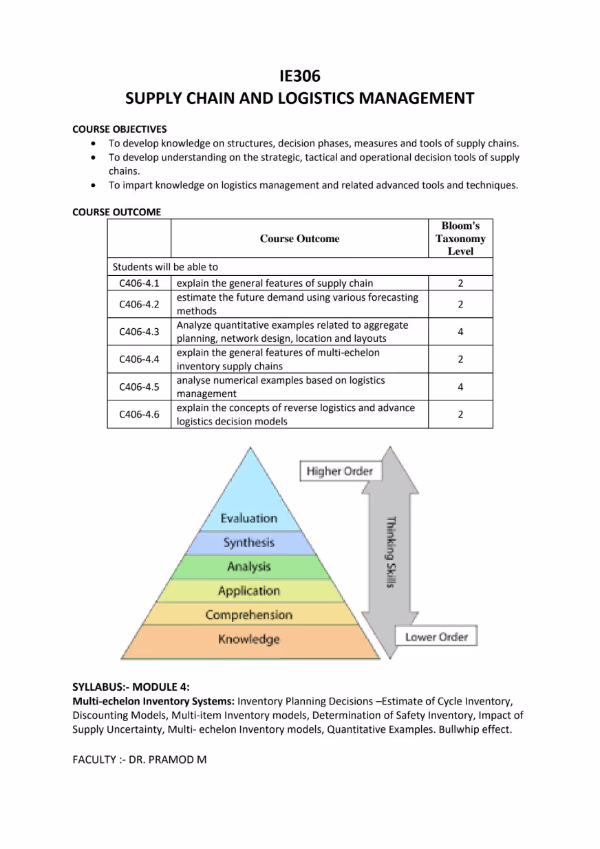 Supply chain and operations assessment form with an analysis table at the top and a hierarchical pyramid diagram of operational priorities, emphasizing efficiency and customer satisfaction.