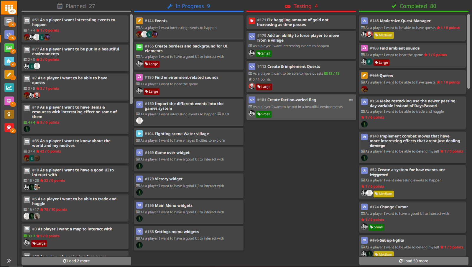 SCRUM board of Merchant's Rush