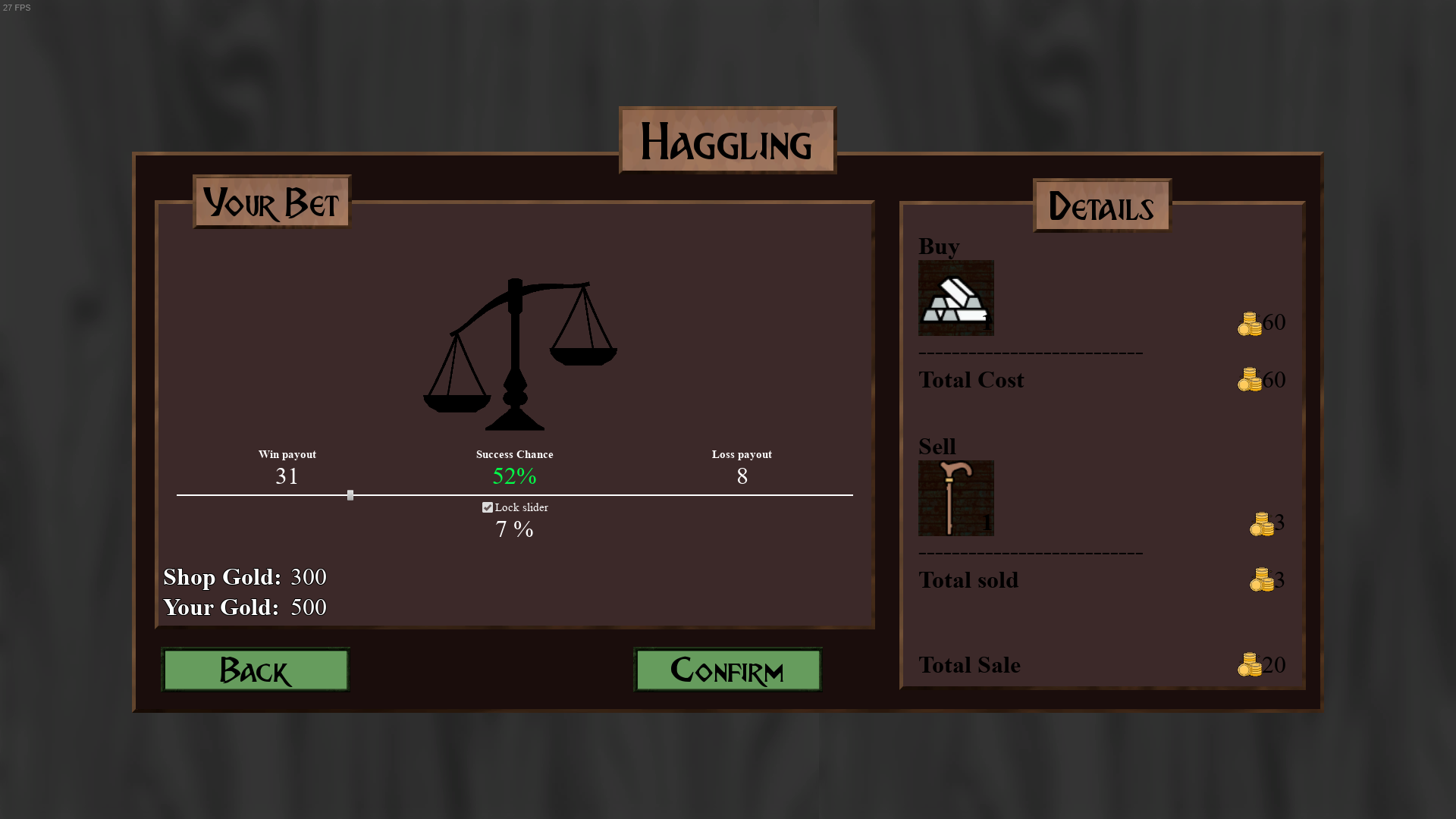 Haggling screen