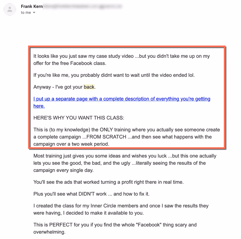 Lead Magnet Follow-Up Email from Frank Kern