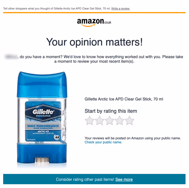 Review Request Email from Amazon