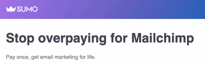 Screenshot of Sumo email subject line/head line
