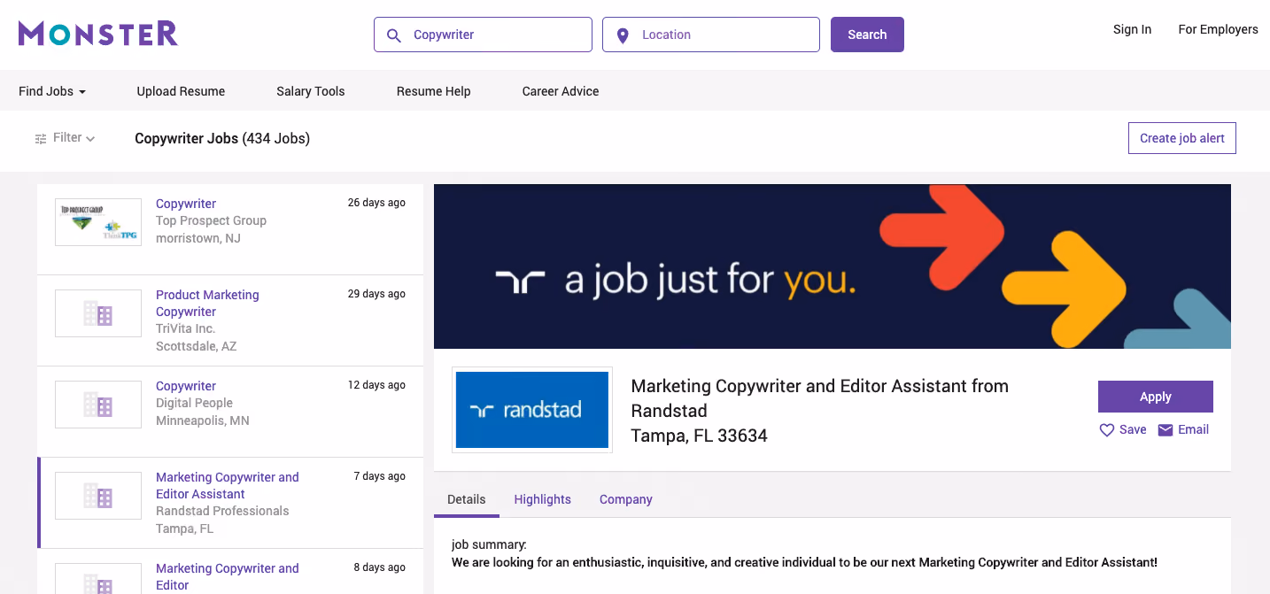 Monster's landing page