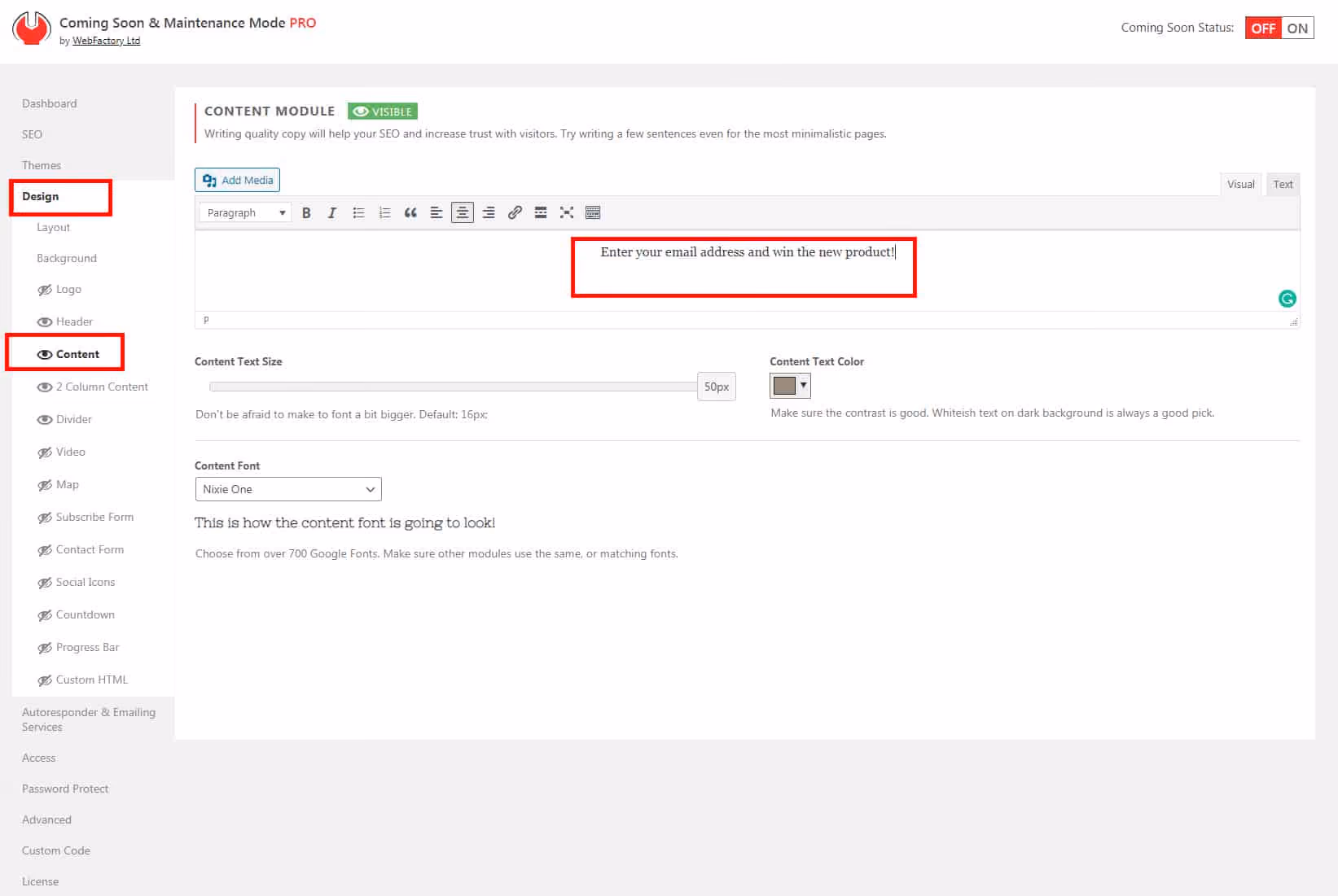 coming soon landing page change text