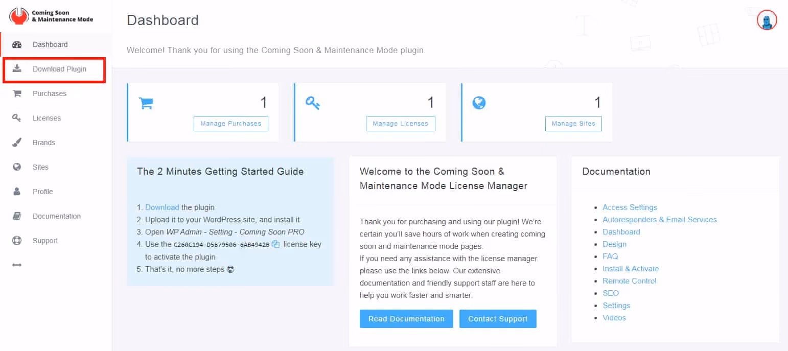 coming soon landing page dashboard