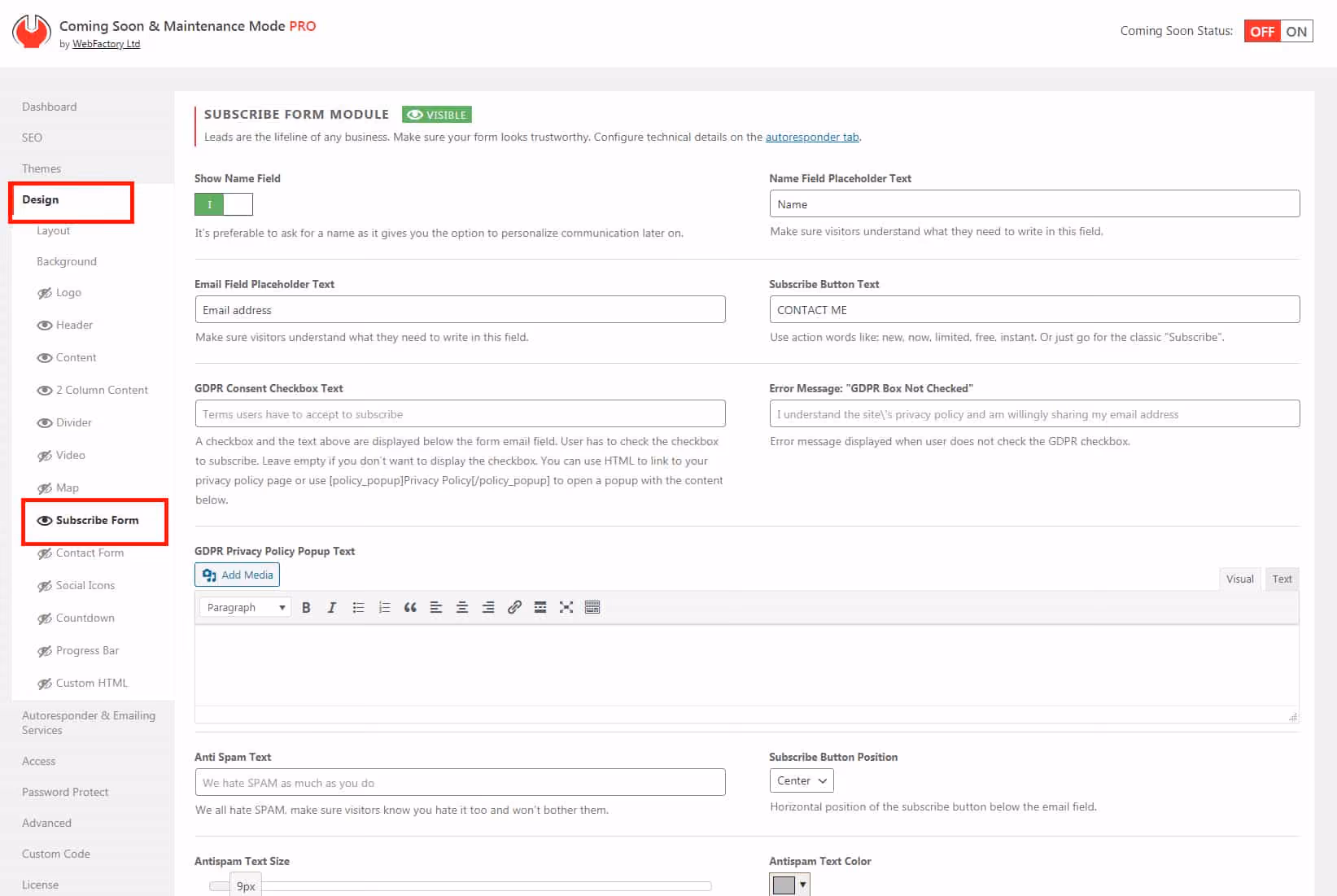 coming soon landing page save page