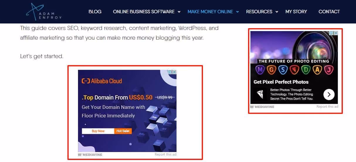 Adam Enfroy's blog - display ads