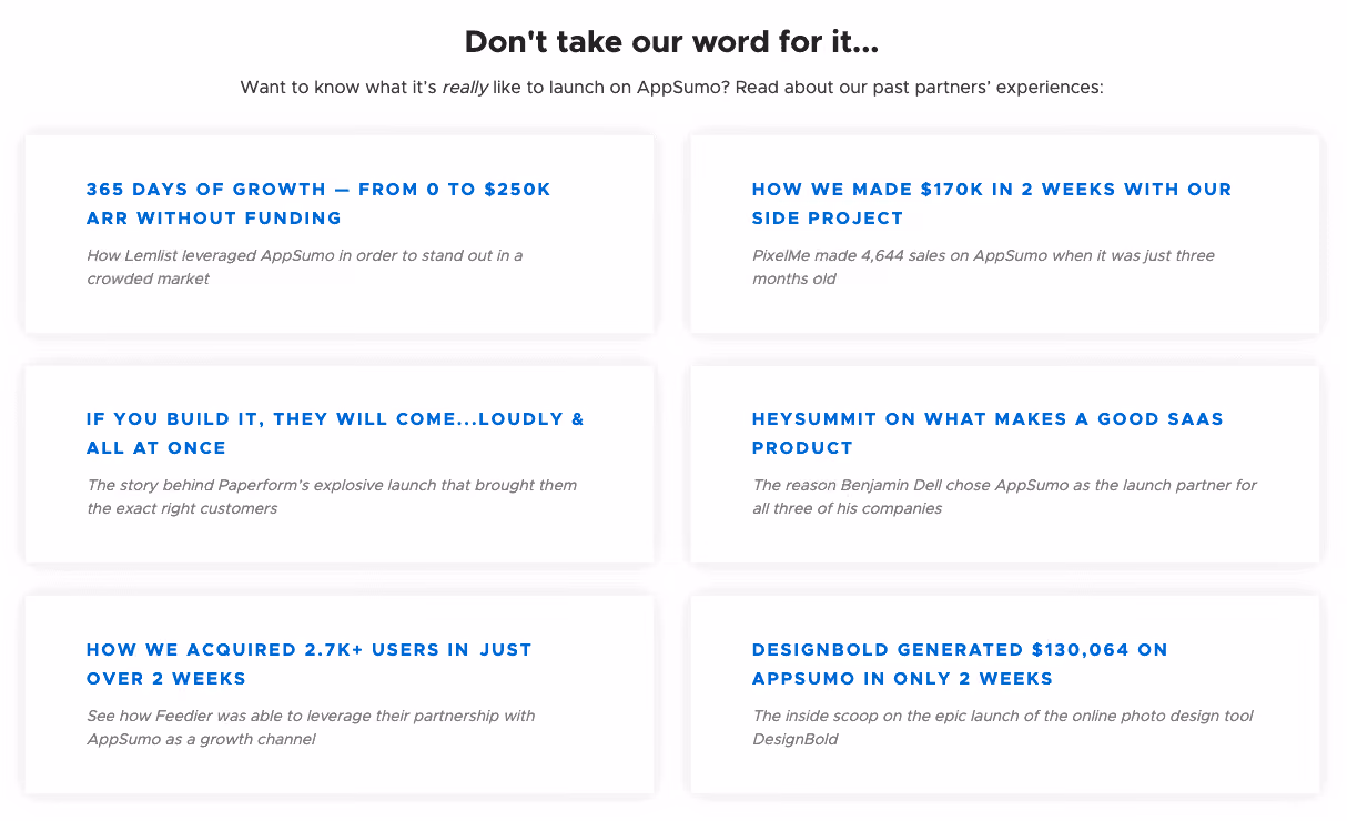 AppSumo's testimonials