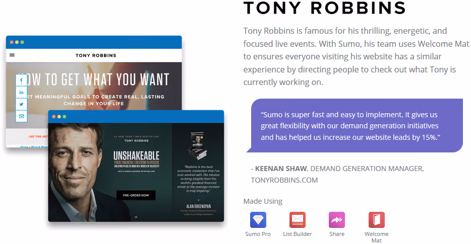 Sumo.com's Showcase page