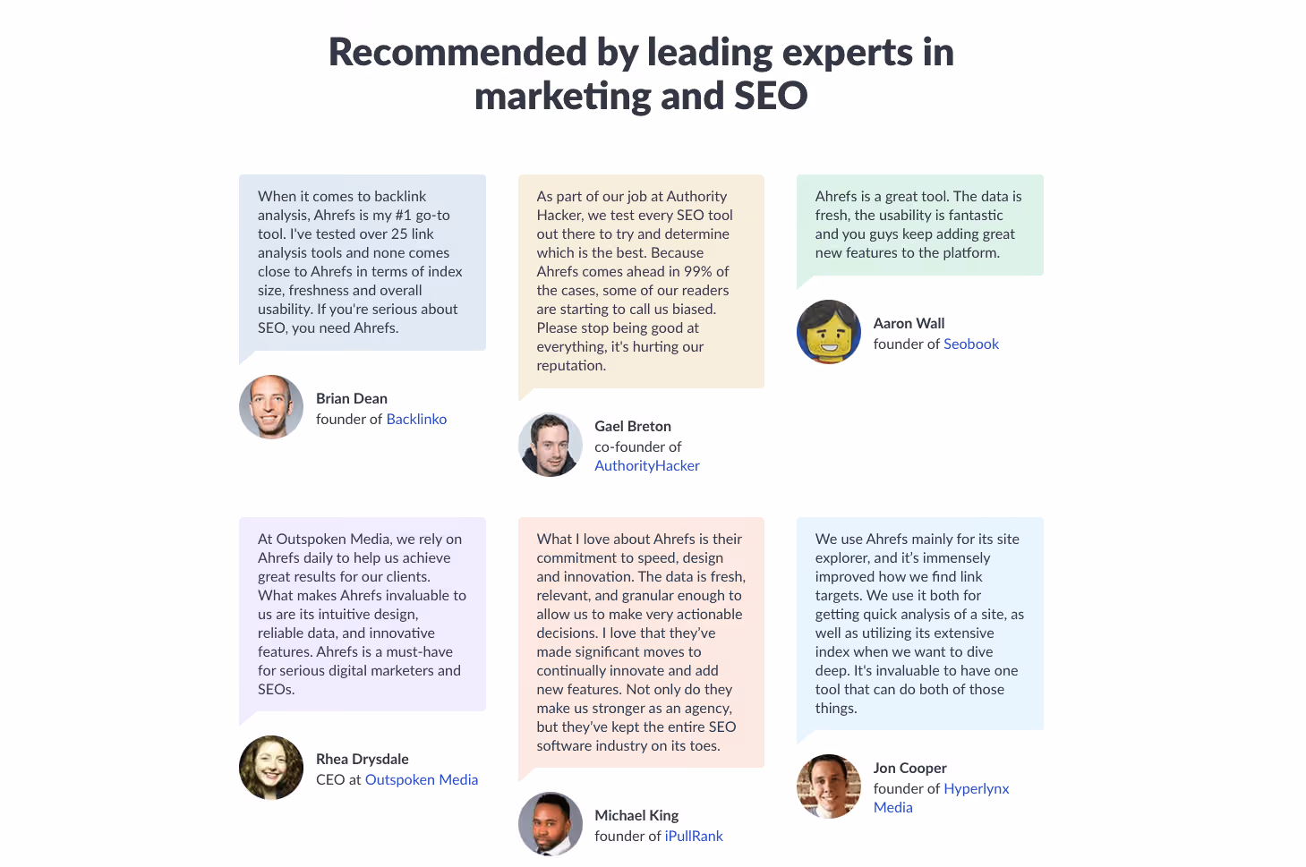 Ahrefs' testimonials page