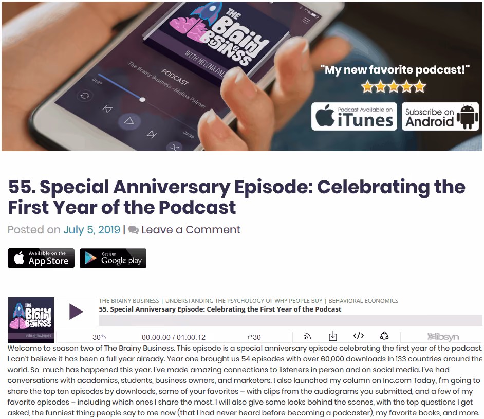 The Brainy Business first anniversary special podcast episode
