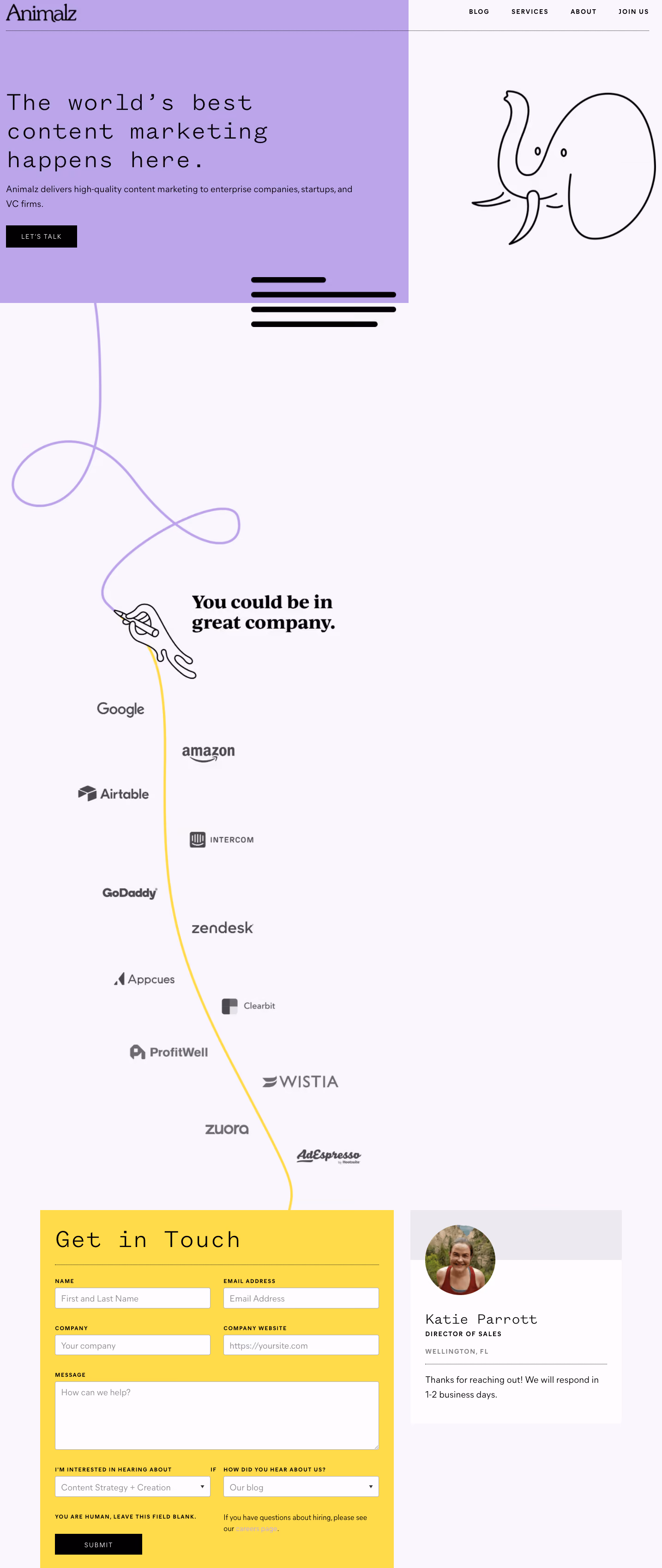 Best Homepages Online - Animalz