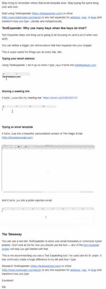Screenshot of mini blog post emails