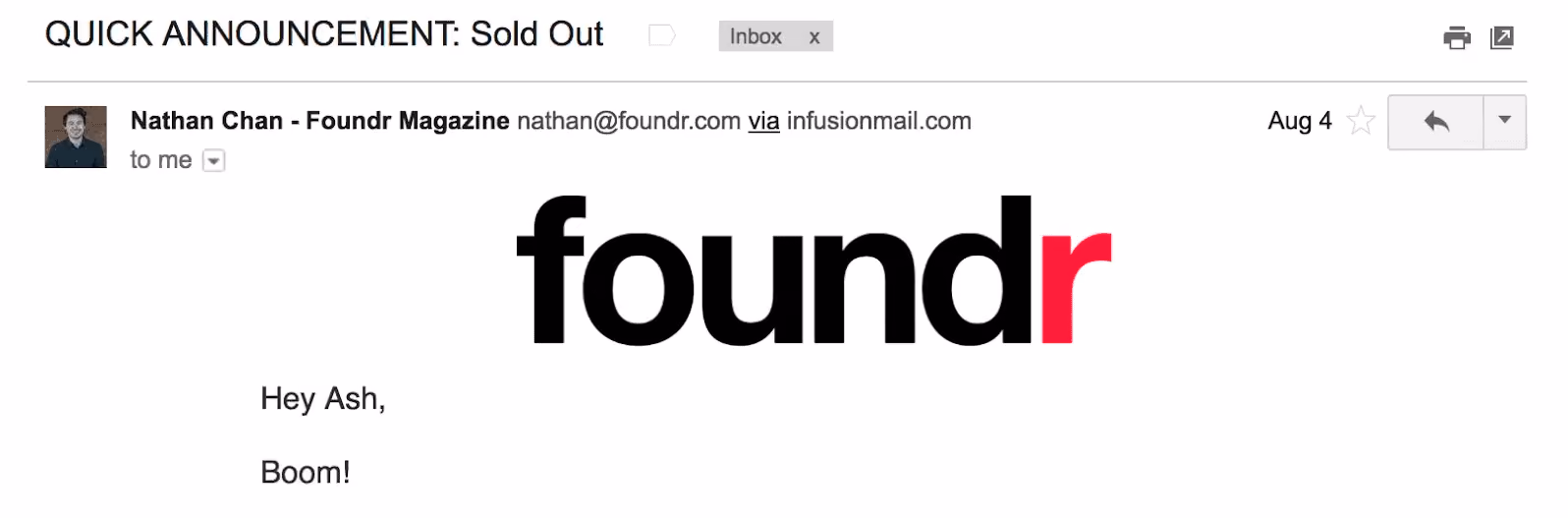 Best Email Subject Lines: Screenshot of email from Foundr