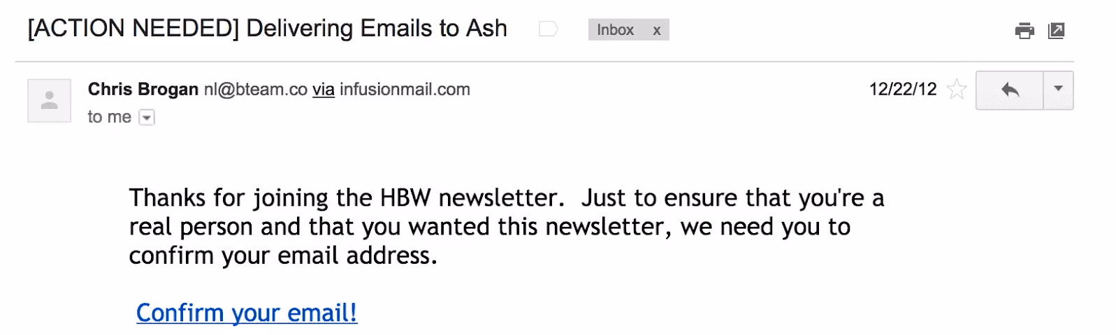 Best Email Subject Lines: Screenshot of Action Required email type
