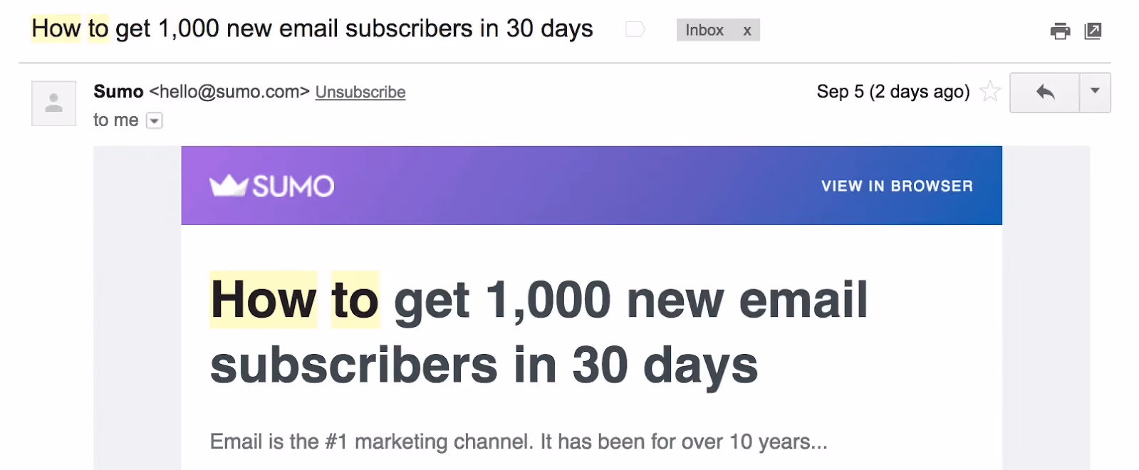 Screenshot of how-to email by Sumo
