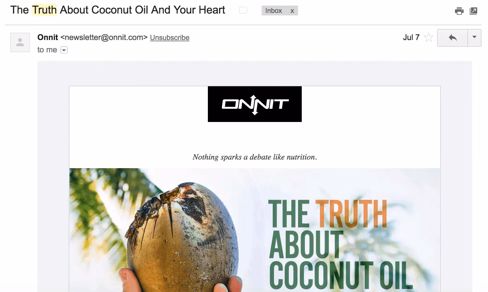 Best Email Subject Lines: Screenshot of email from Onnit