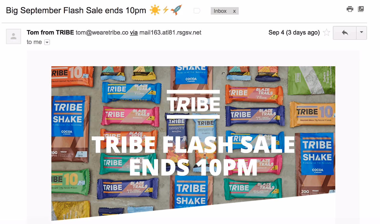 Best Email Subject Lines: Screenshot of email from Tribe