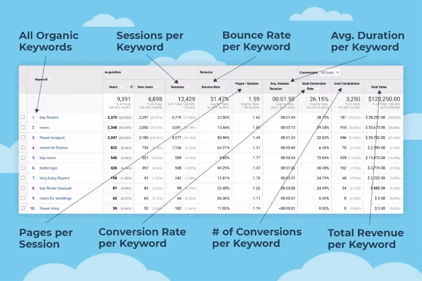 Google Analytics - keyword hero