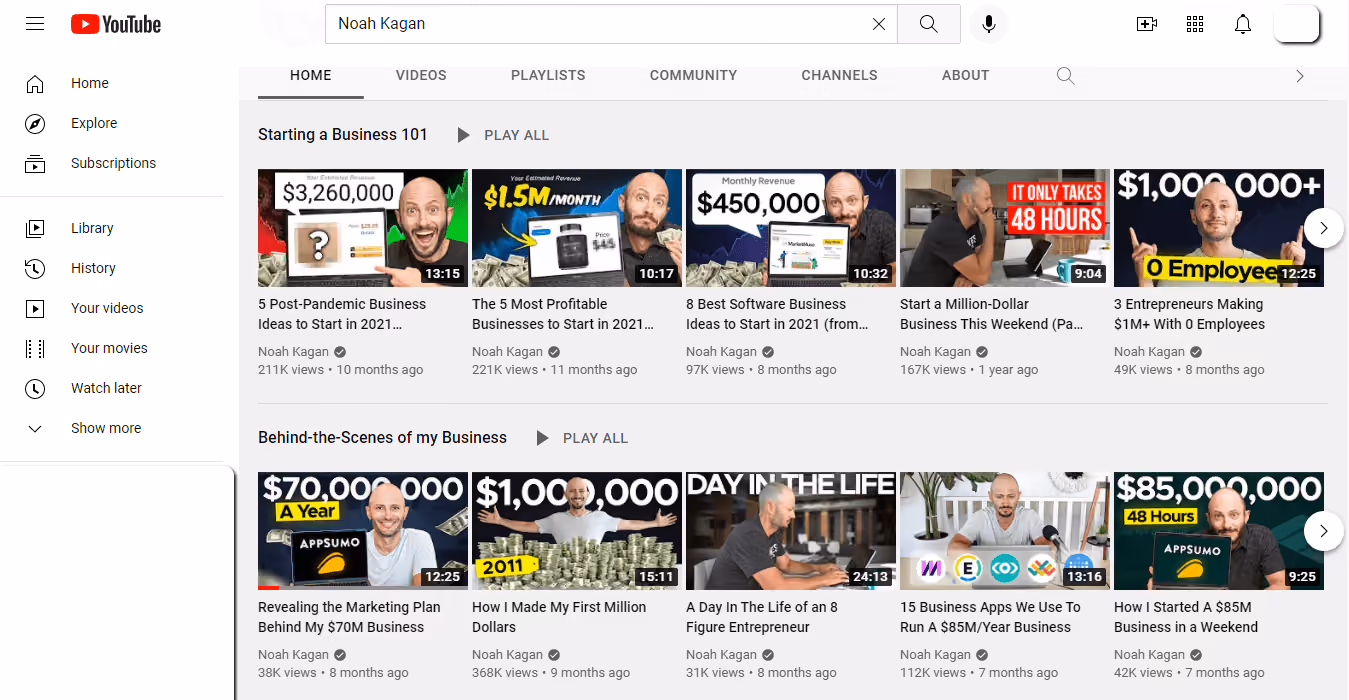 Noah Kagan's Youtube Channel