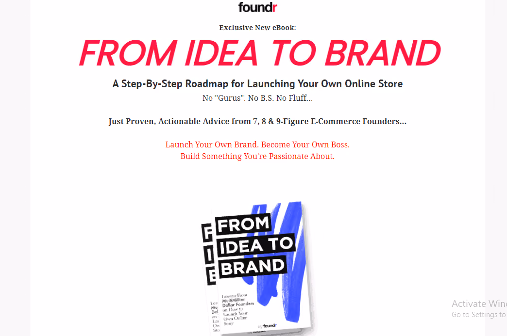ebook landing page example - Foundr's Idea to Brand ebook