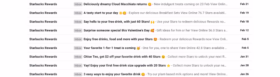 Starbucks's newsletter headline with emoji