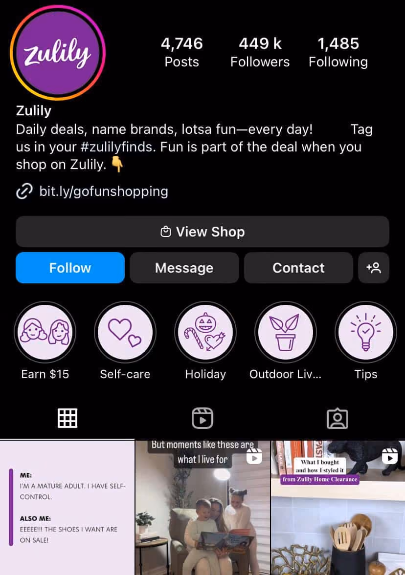 Zulily IG account