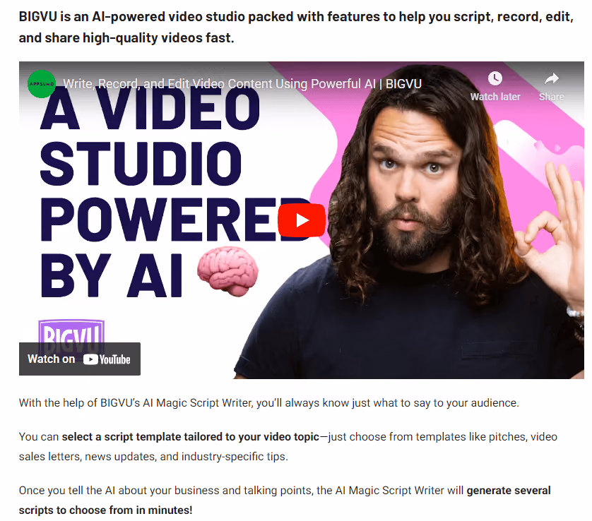 Appsumo's YouTube BIGVU video