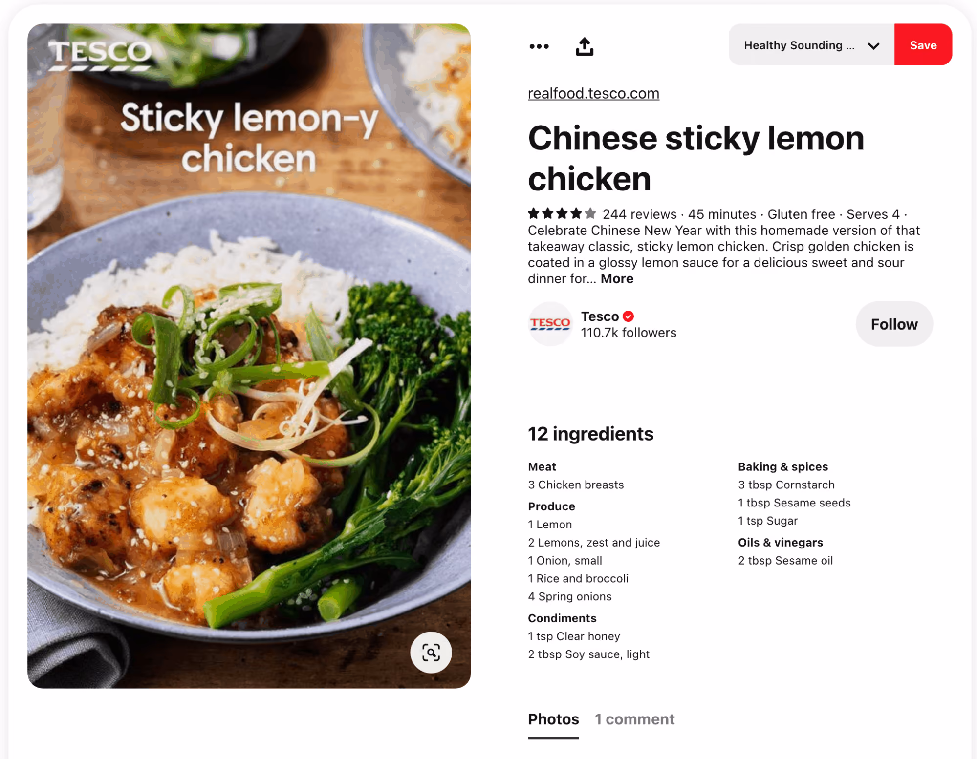 Tesco's Pinterest post