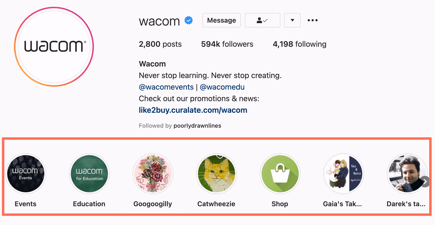 Instagram highlight from Wacom