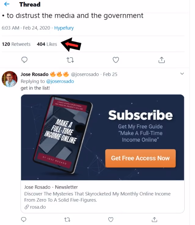 How To Build An Email List: Screenshot of Jose Rosado