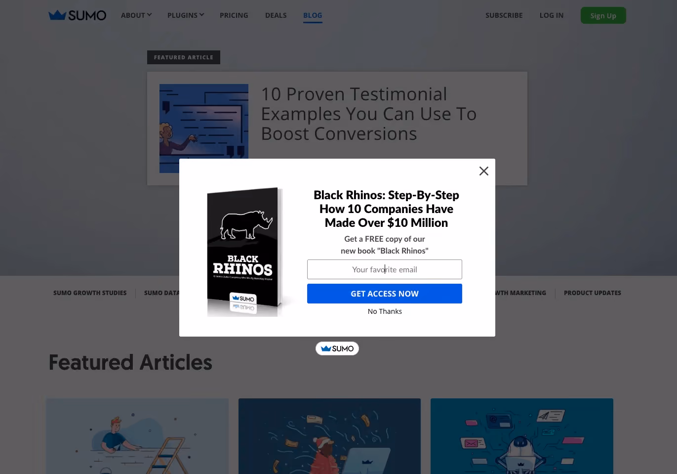 How To Build An Email List: Screenshot of Sumo