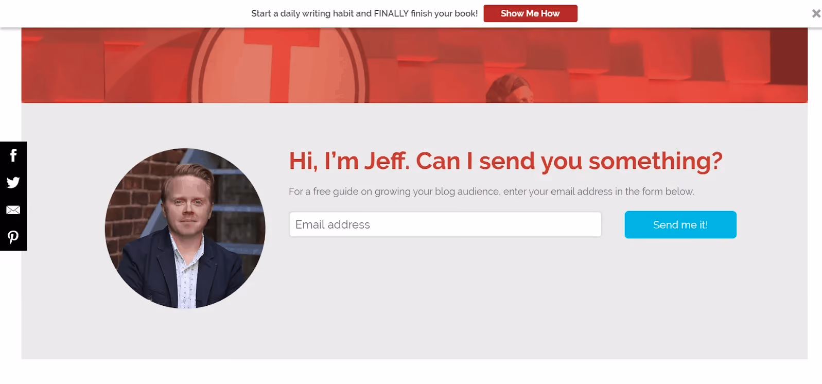 How To Build An Email List: Screenshot of Jeff Goin