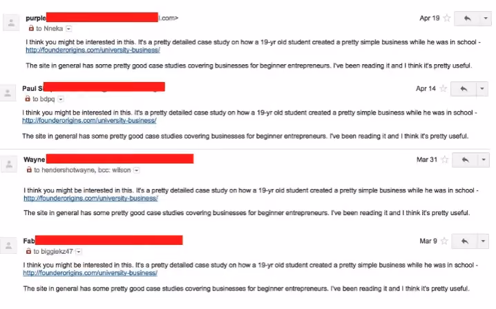 How To Build An Email List: Screenshot of emails