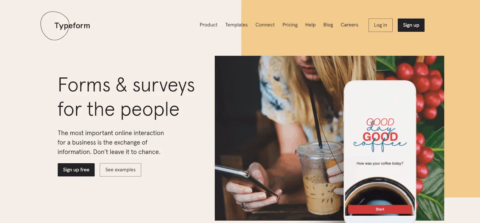How To Build An Email List: Screenshot of Typeform website