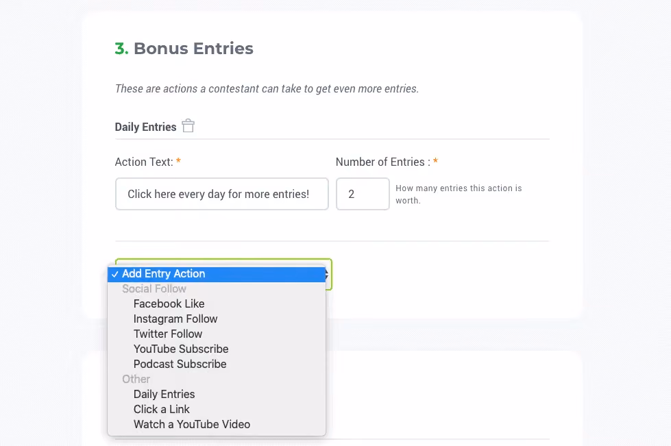 How To Build An Email List: Screenshot of KingSumo "Bonus Entries" section