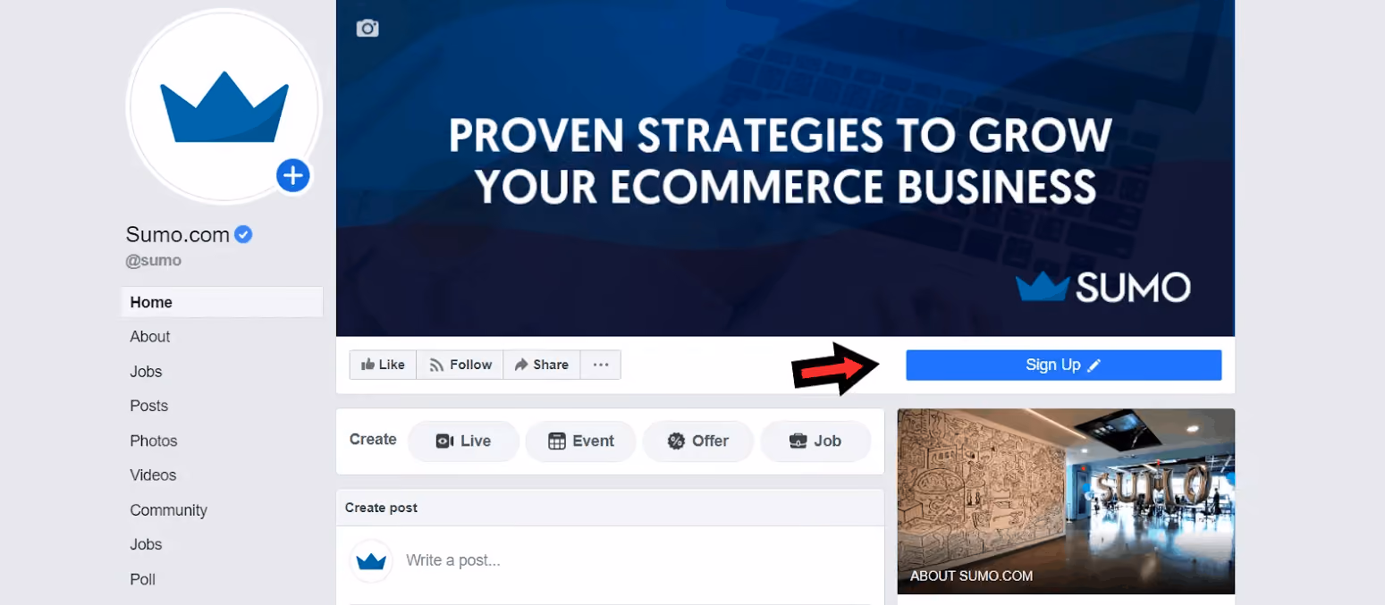 How To Build An Email List: Screenshot of Sumo.com