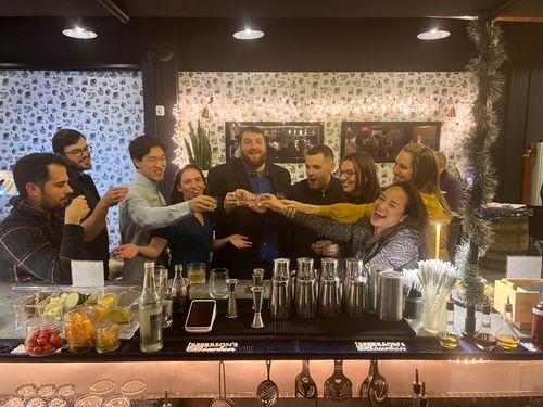 Blockgraph cheers at the bar