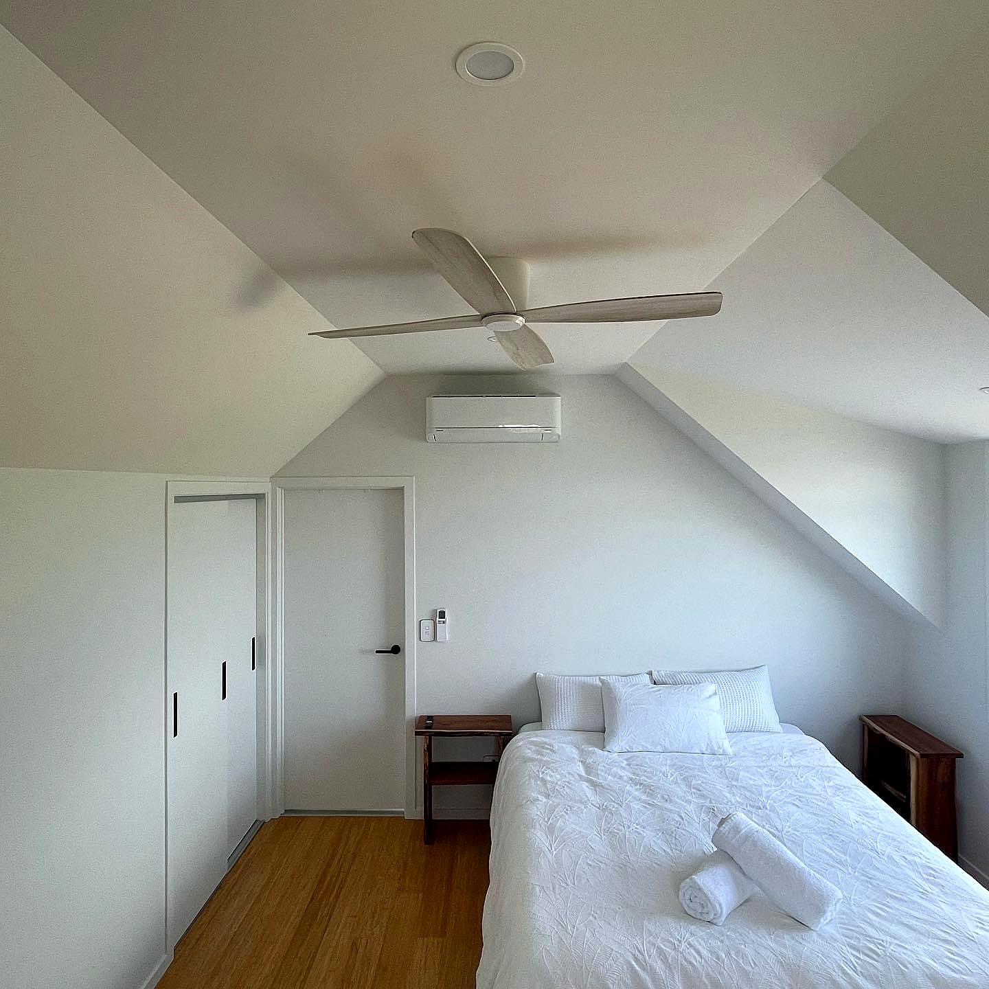 Residential heat pump installed in a bedroom
