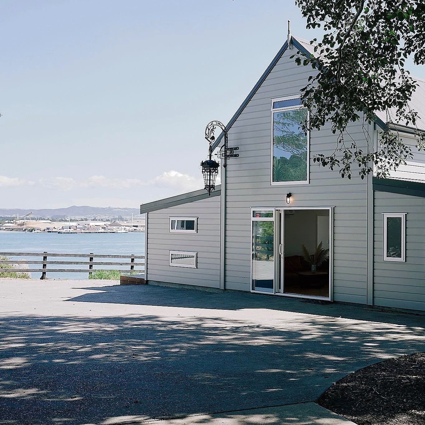 Completed residential electrical work at a waterfront home