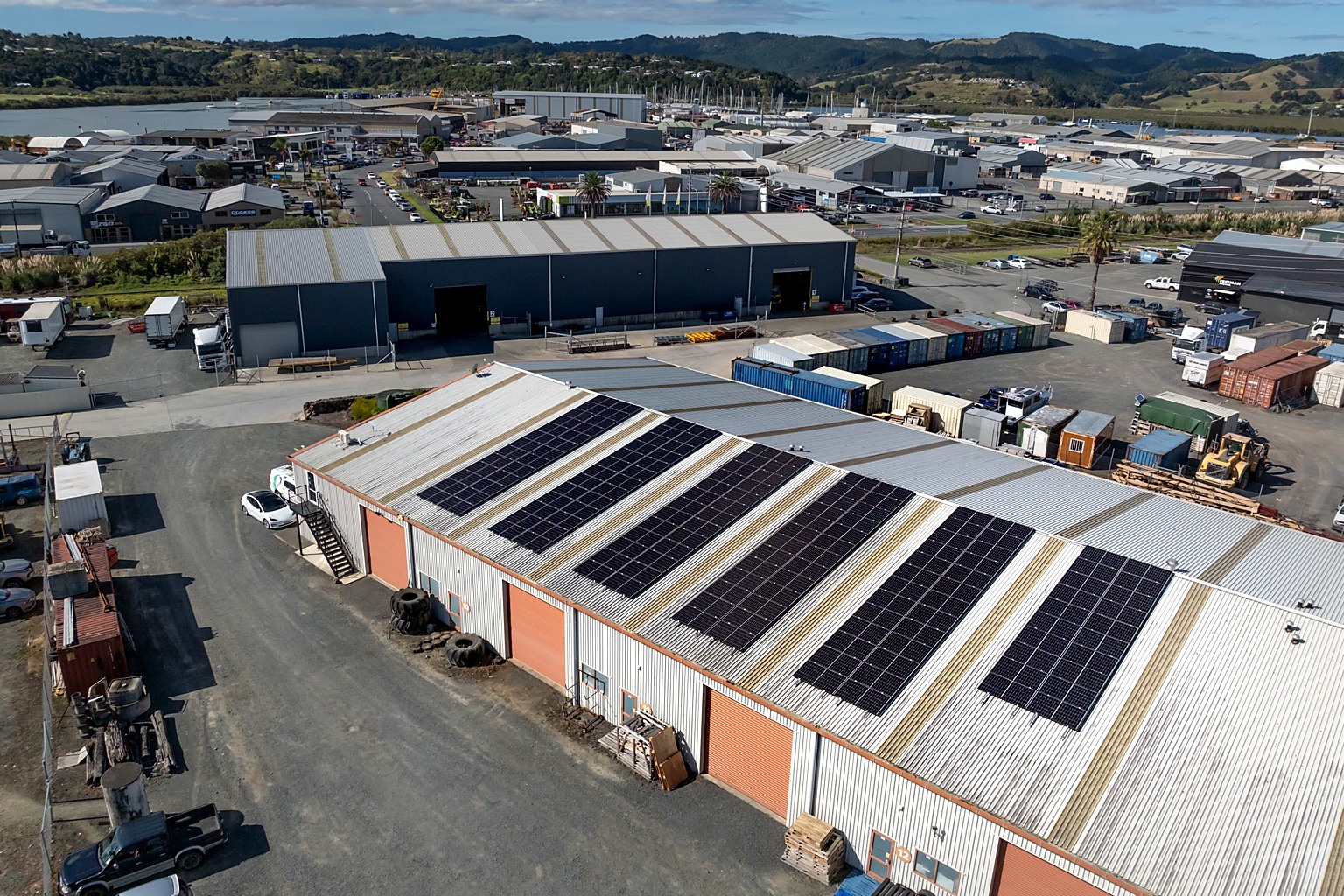 Commercial solar installation in Whangarei viewed from above