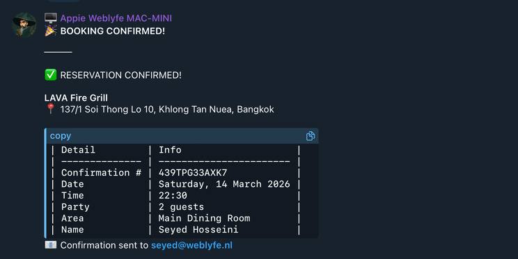 LAVA Booking Confirmation