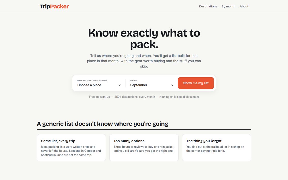 TripPacker gear lists