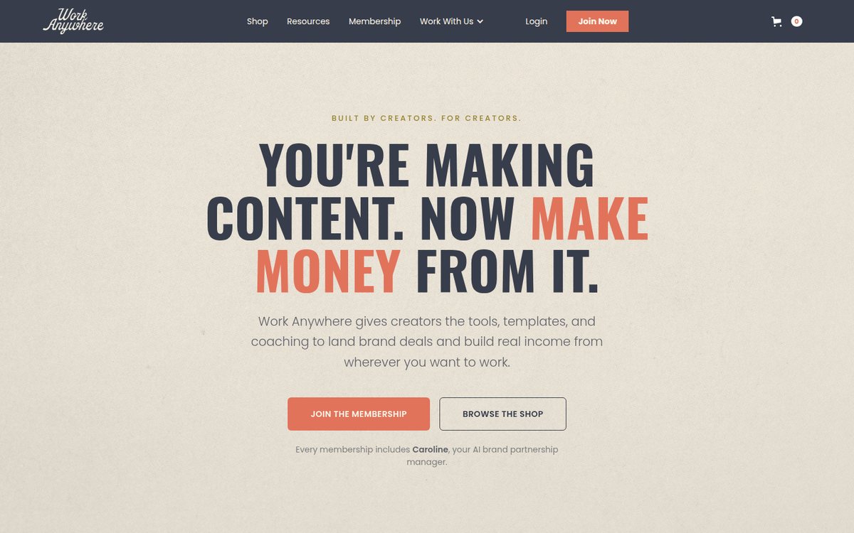 Work Anywhere Workshop homepage for creators