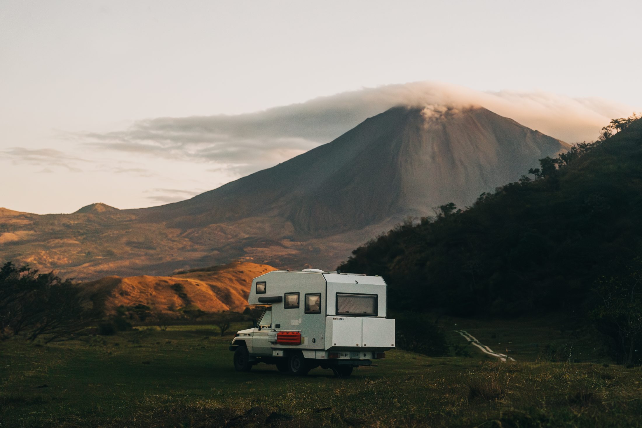 The Land Cruiser below a volcano in Guatemala