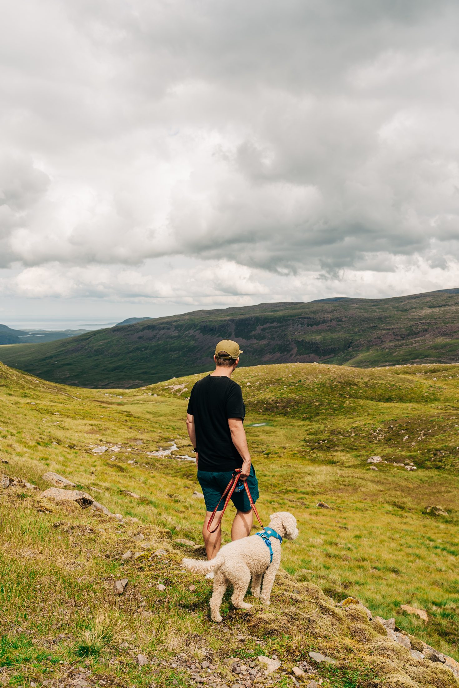Chris walking Kramer on the NC500, Scotland